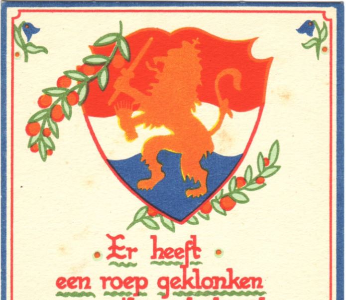 affiche in rode belettering: er heeft een roep geklonken naar het vaderland aan zee