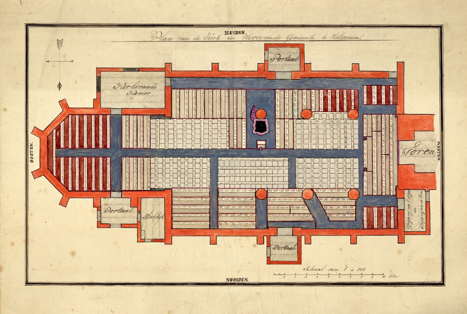 Plattegrond hervormde kerk op de Kerkbrink te Hilversum