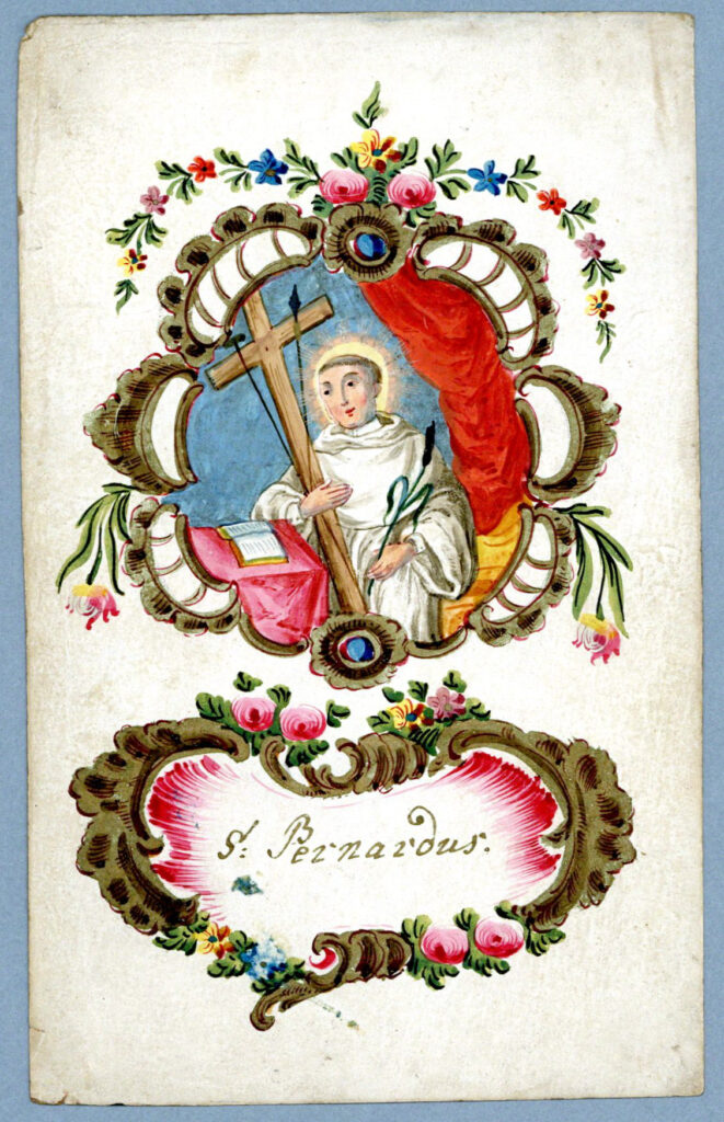 Voorkant van het communieprentje van Barend Andriessen, met daarop de beeltenis van de heilige Sint-Bernardus.