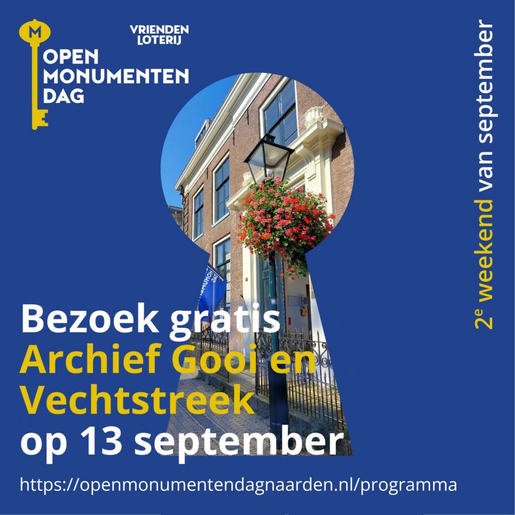 Poster Open Monumentendag met daarop een afbeelding van het voormalig burgerweeshuis in Naarden, tegenwoordig Archief Gooi en Vechtstreek