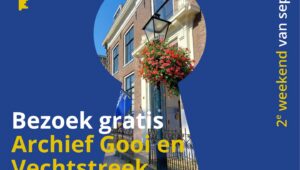 Poster Open Monumentendag met daarop een afbeelding van het voormalig burgerweeshuis in Naarden, tegenwoordig Archief Gooi en Vechtstreek